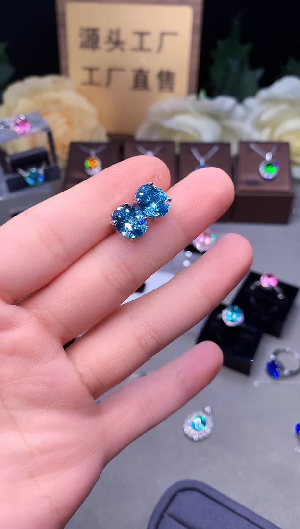 银S925镶嵌耳钉帕拉依巴碧玺8686