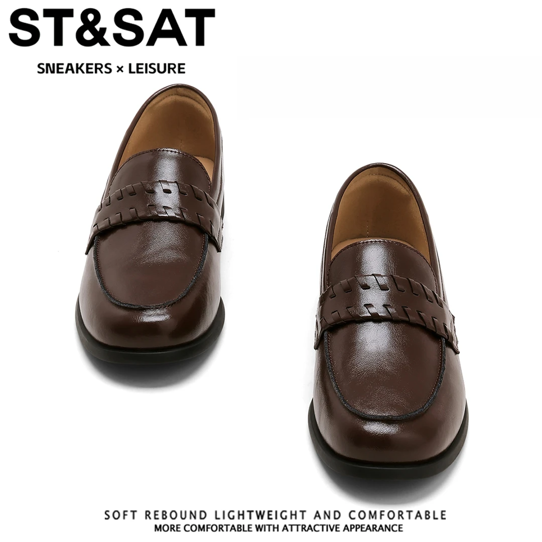 星期六真皮棕色学院风乐福鞋女2025秋季新款不累脚一脚蹬通勤单鞋