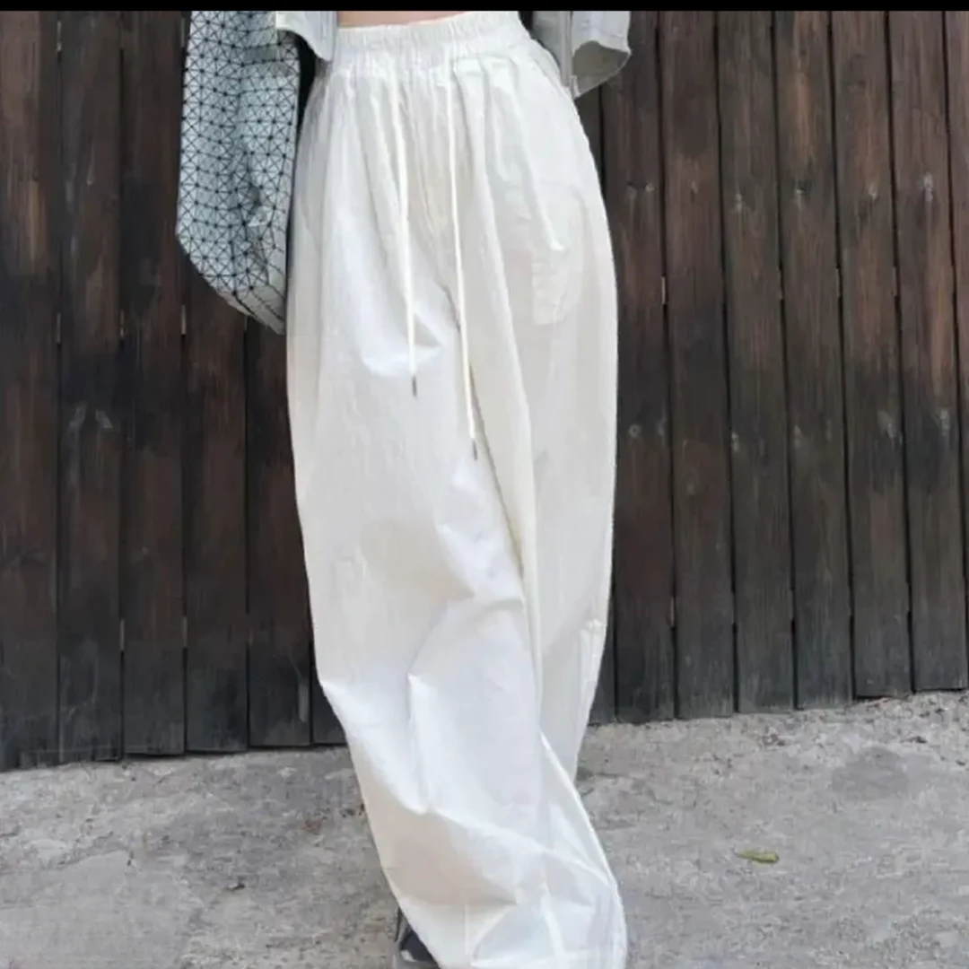 8668休闲2025年夏季新款宽松显瘦透气设计感抽绳阔腿裤裤