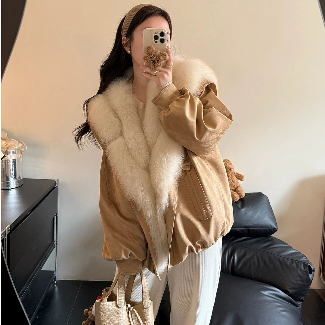 海宁皮草工厂店2025新款爆款狐狸毛领鹅绒服外套女洋气时尚保暖