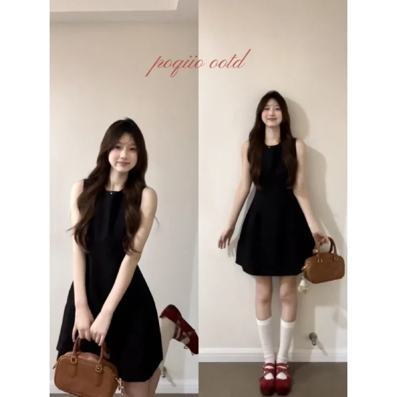 收腰A字无袖连衣裙子女夏2025新款设计感小众法式气质小个子裙子