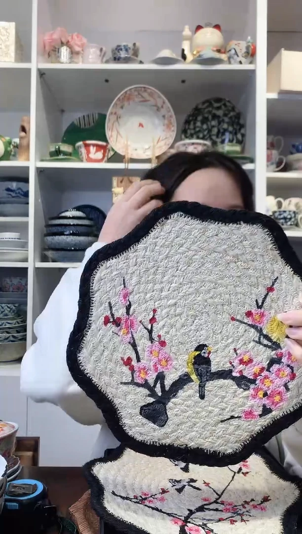 陶瓷孟加拉进口手工编织黄莺梅花垫子24.5cm