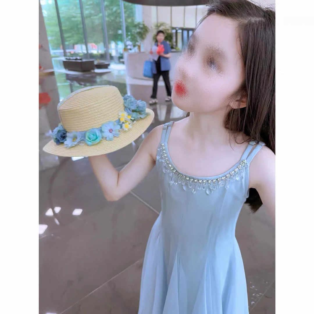 女童夏季连衣裙套装2025新款蓝色大海巨美仙女度假裙开衫两件套潮