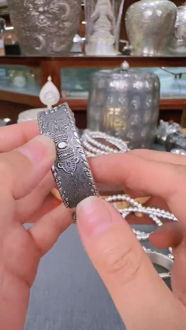 足银999精工手工六字金刚杵茶摆件镯女