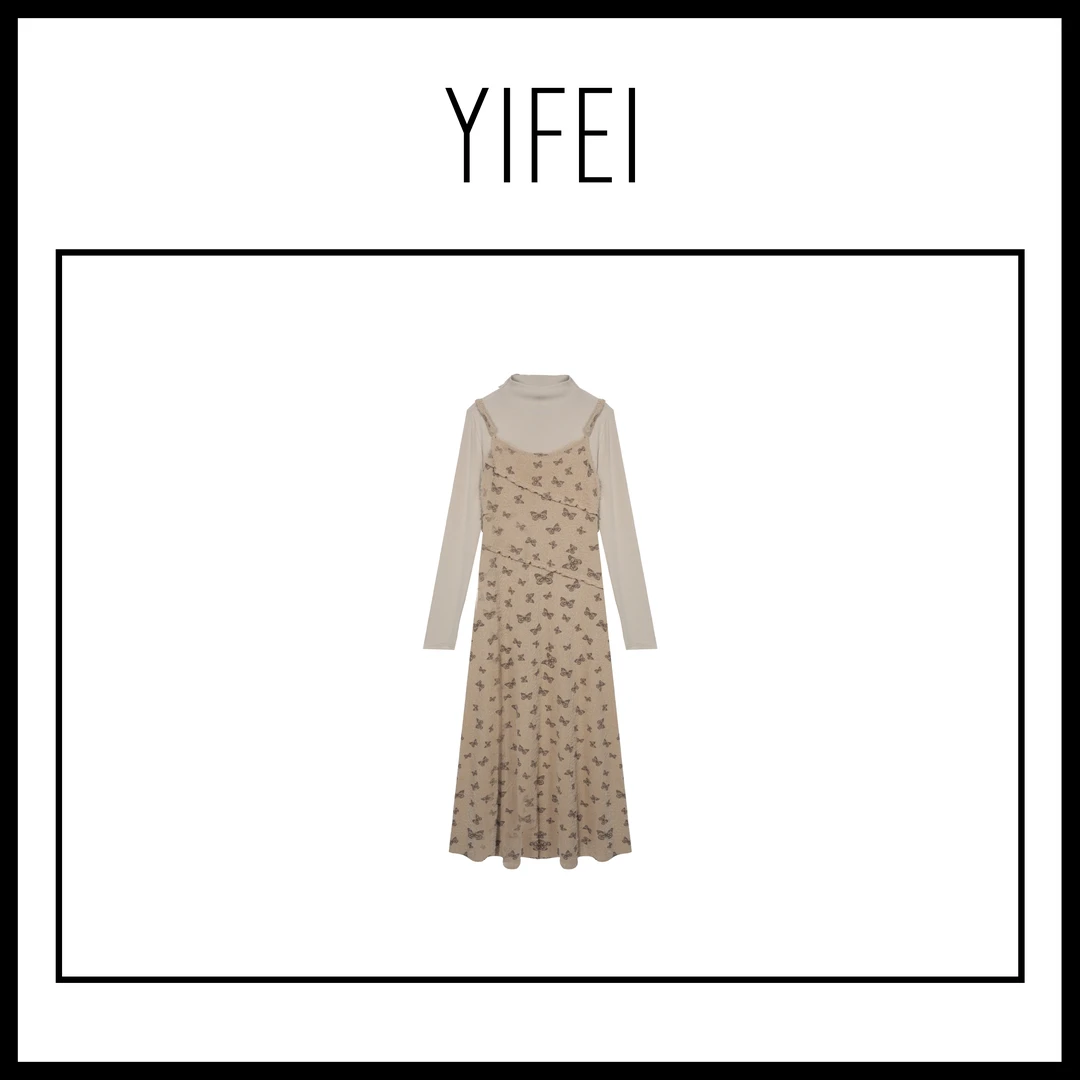 【艺菲专属】 优雅复古蝴蝶印花不对称连衣裙  L1F58017