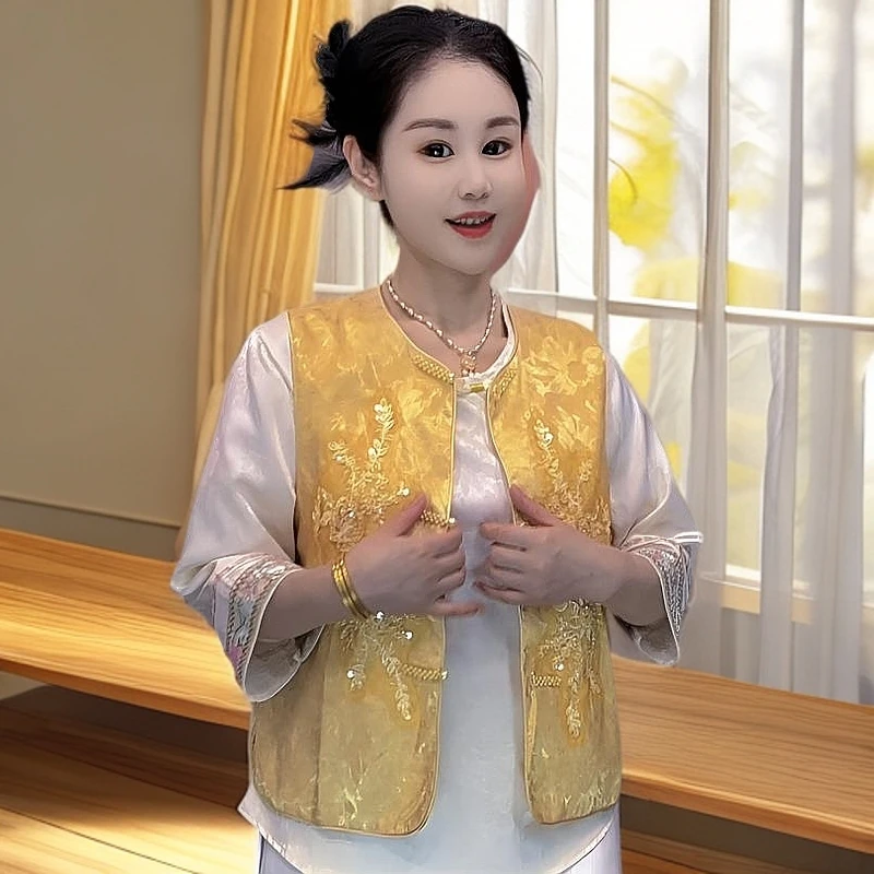 夏季重工绣花高级感新中式改良唐装新国风百搭女士新款外套马甲