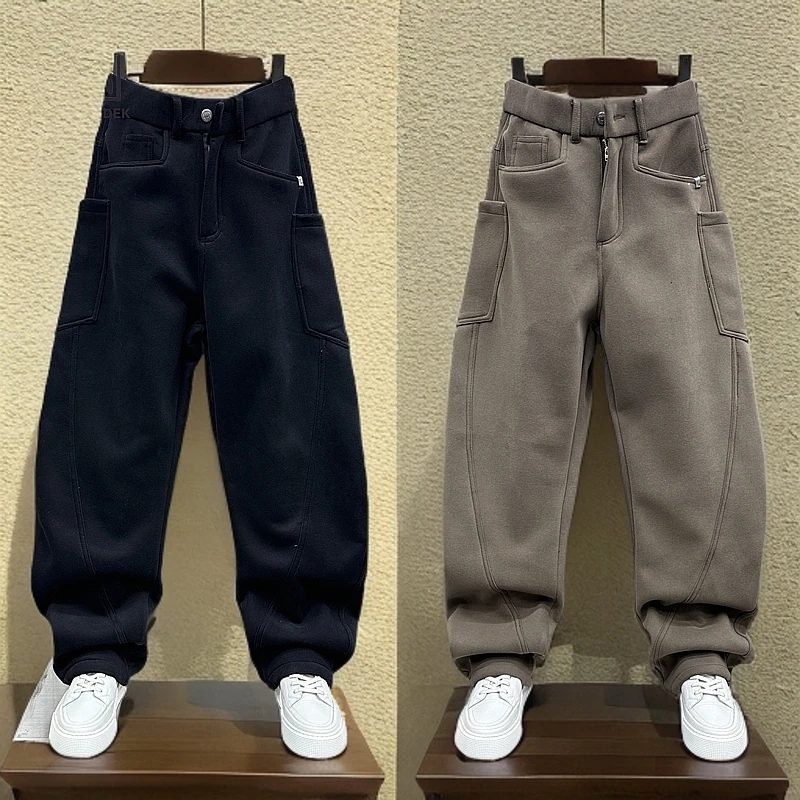 MODEK KODEK2025秋冬加绒宽松直筒裤男款美式休闲弯刀裤青年痞帅