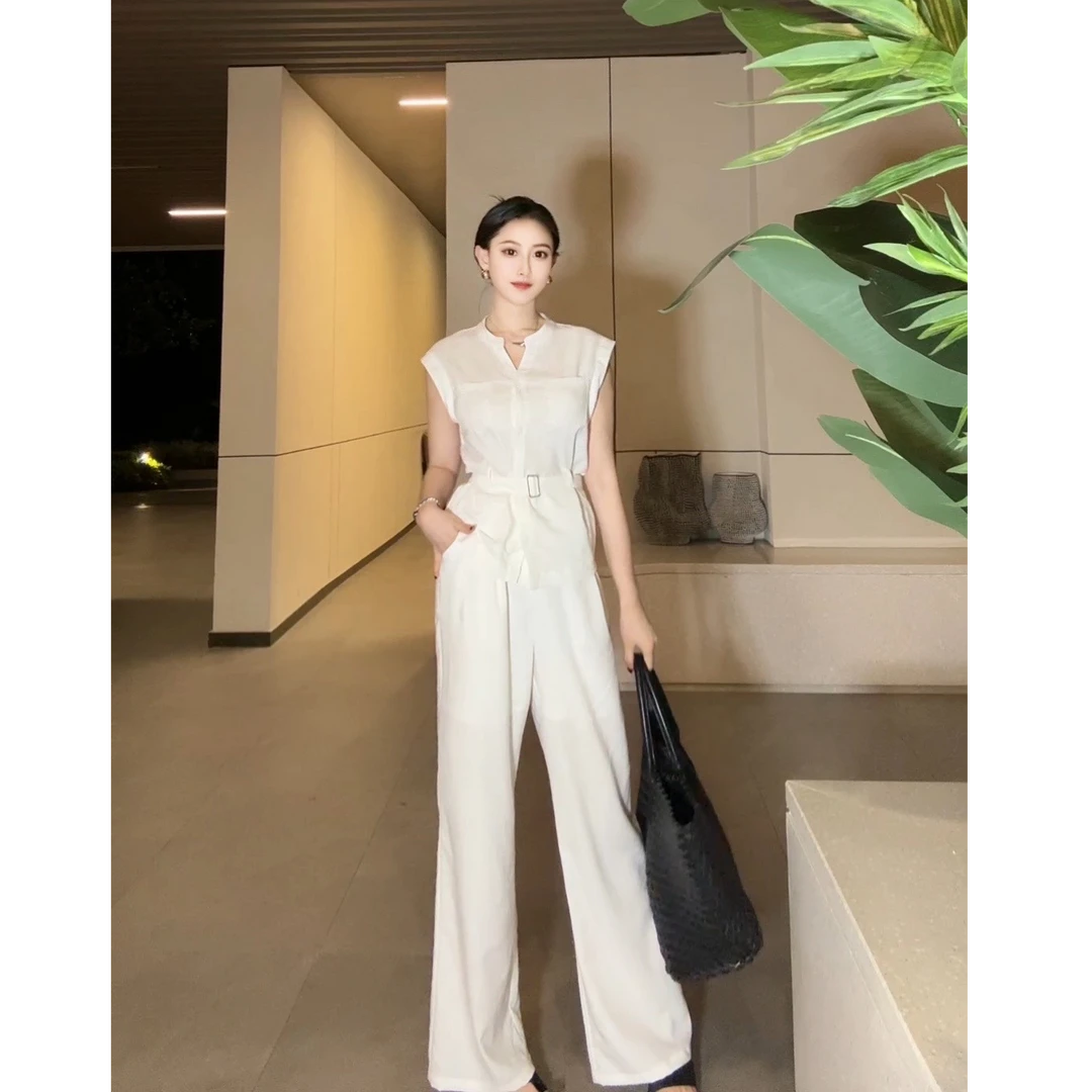 2025年夏季新款高级感气质套装女装轻奢设计上衣+阔腿裤两件套夏
