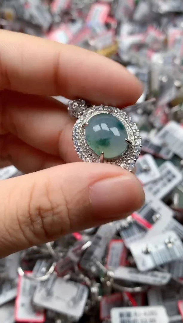银S925镶嵌戒指翡翠天然A货缅甸翡翠