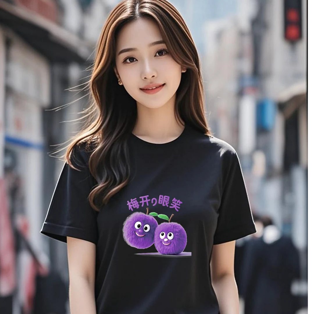 简约时尚卡通草莓短袖运动百搭休闲女生漂亮T恤重磅舒适纯棉透气