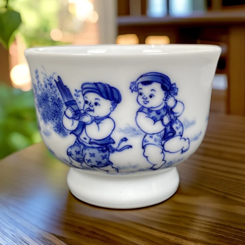 景德镇 九段烧 妙手青花款 手绘青花民俗童子生肖行节小杯主人杯
