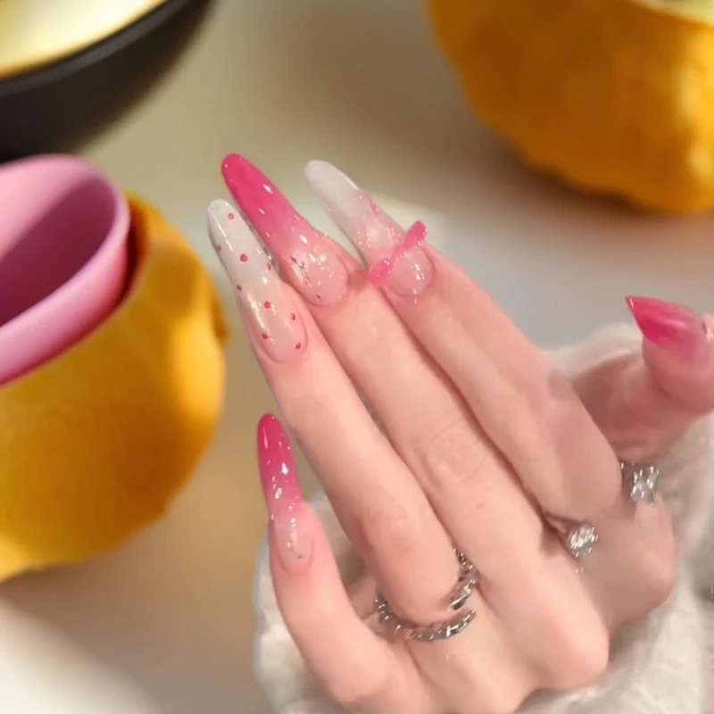 【草莓气泡水】纯手工光疗穿戴甲高级感玫红色穿戴甲显白猫眼渐变