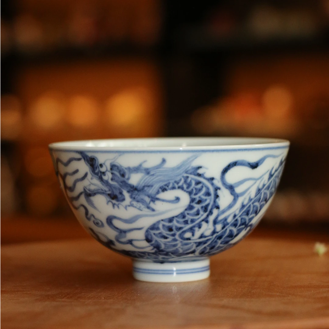 必入！双板桥柴窑烧制青花古董全手工陶瓷缠枝原矿茶杯茶具主人杯