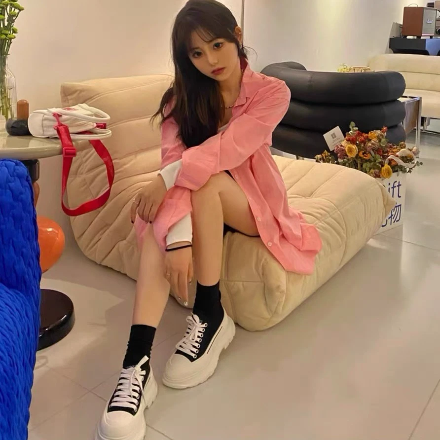 【厚底6cm】昆昆系带百搭学生韩版条纹圆头秋季帆布鞋美式运动