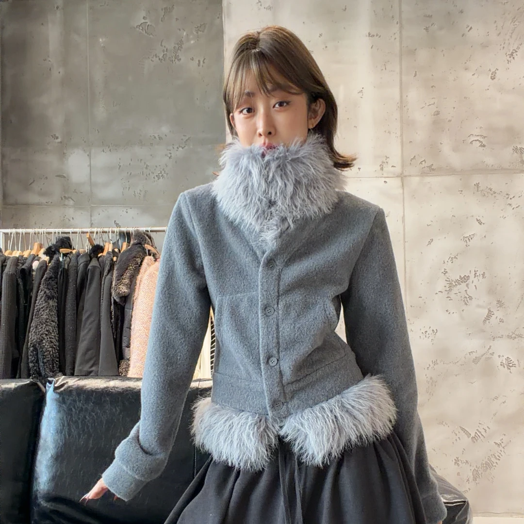 VIVISPLENDID21885#新年定制毛领可拆卸欧尼博主风绒呼呼外套