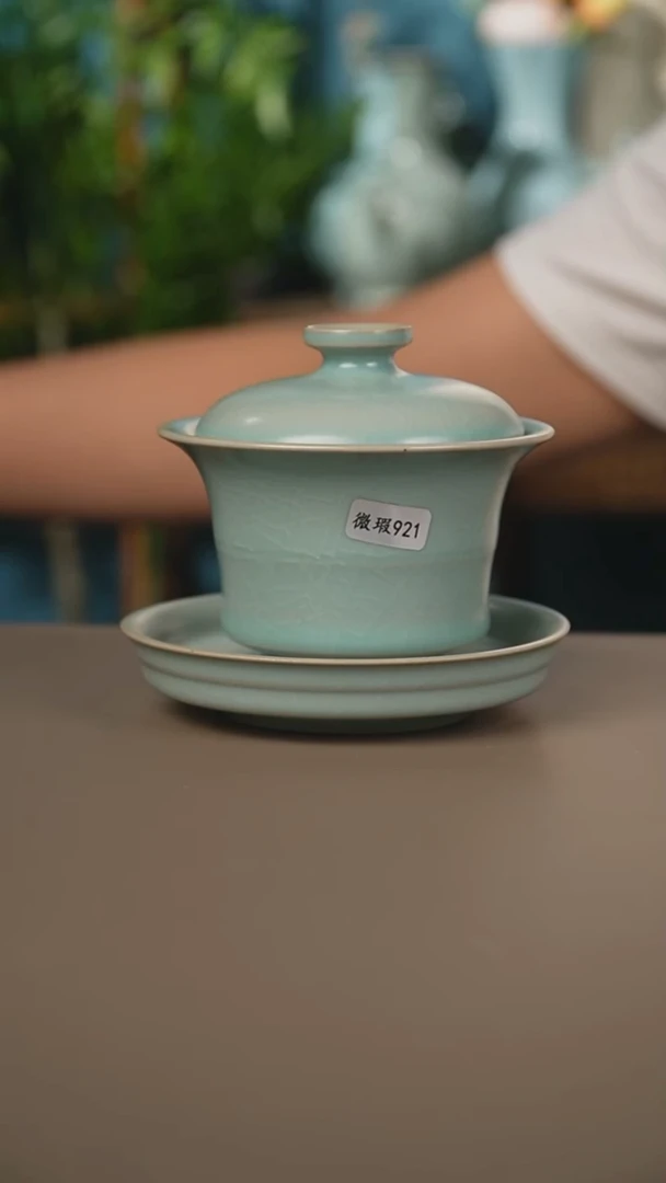 仿古折竹节马蹄盖碗微暇