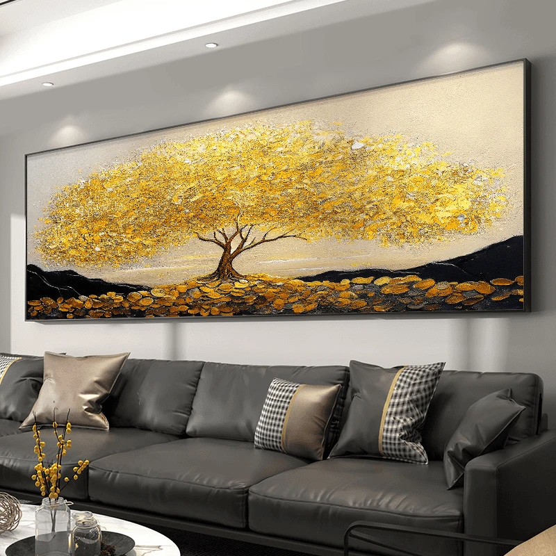 黄金发财树沙发背景墙装饰画客厅大尺寸挂画现代简约壁画客厅挂画