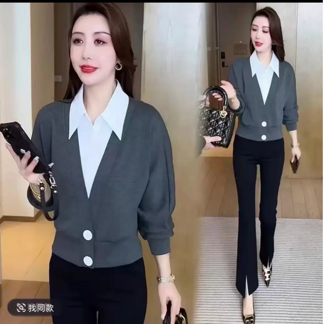 假两件上衣不褪色常规款长袖翻领衬衫网红减龄秋季时尚百搭