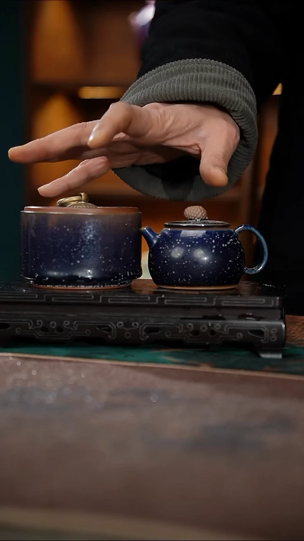 39+50-5松果壶（碳蓝）+活环茶仓碳蓝釉