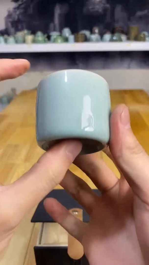 【山隐青瓷】气烧粉青扳指杯  q-239