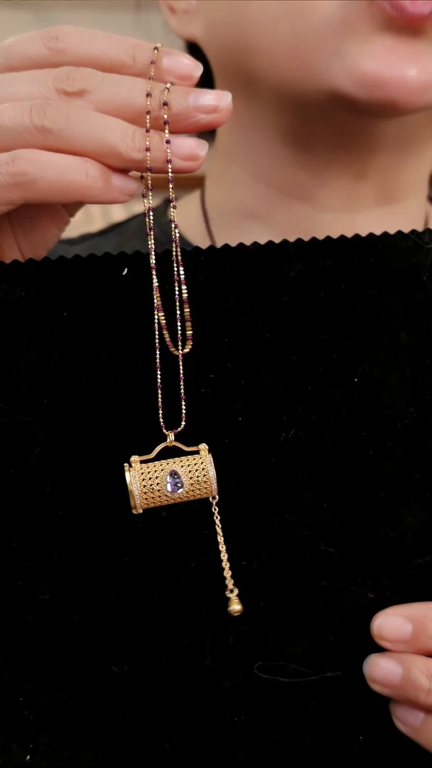 颈饰银S925镀金镶嵌水晶国风