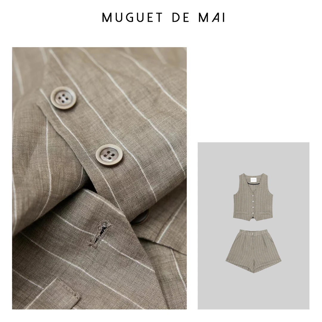 【MGDM】100％亚麻马甲短裤套装 HY093