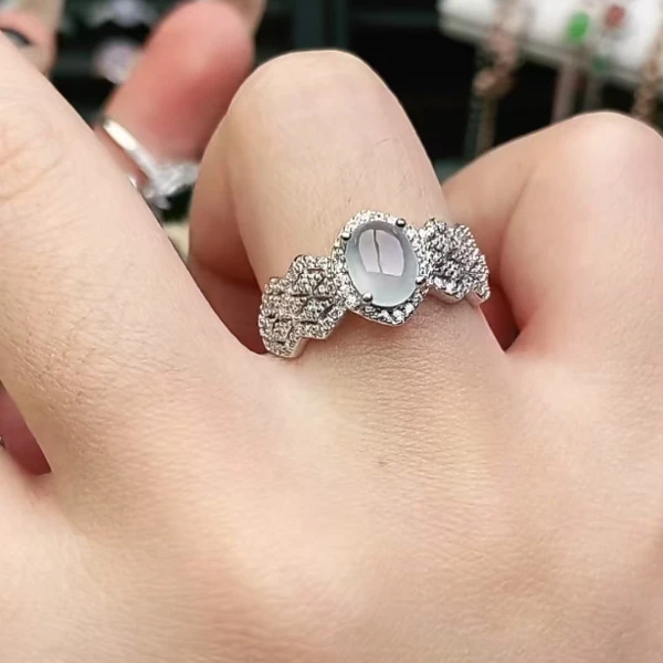 鑫辰珠宝天然A货翡翠银镶嵌设计款开口女戒指时尚百搭