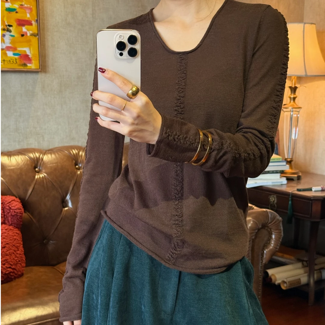 女装毛针织衫显瘦秋季薄款简约风百搭针织常规美丽诺羊毛