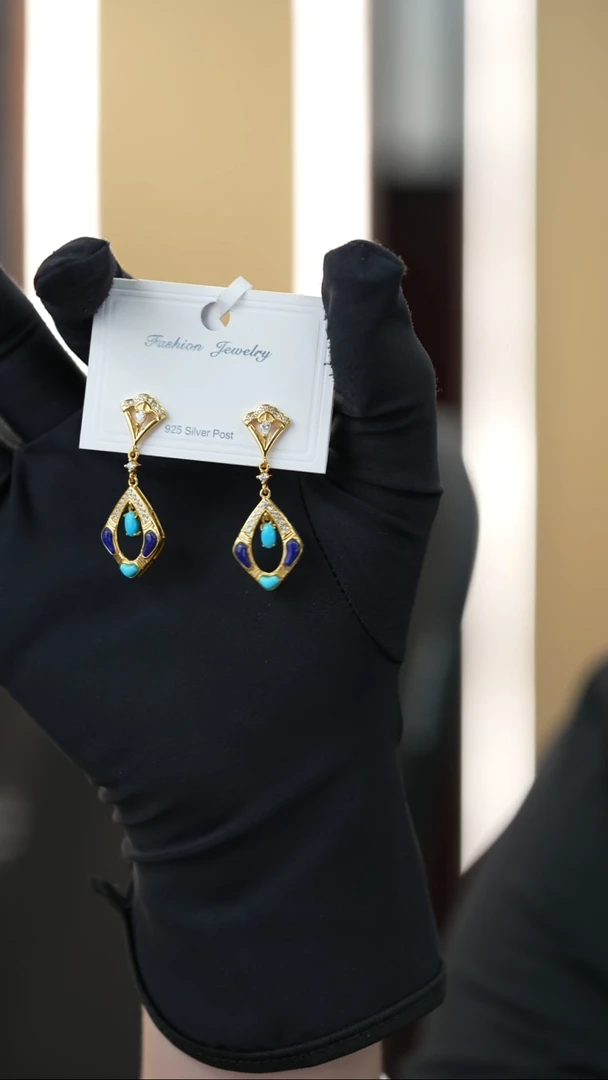 银S925镶嵌绿松石耳饰秒拍号3