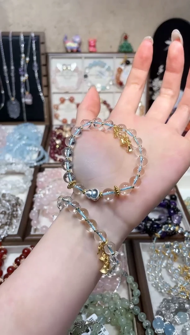 【闪购商品】水晶手串合金蓝绳 白水晶8m 设计款手串