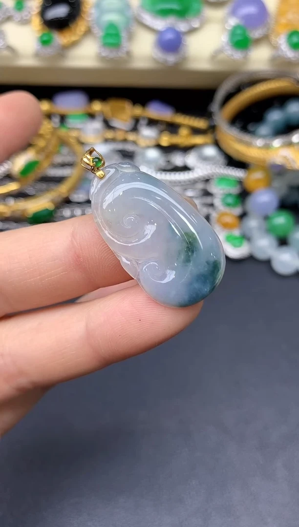 颈饰18K金镶嵌翡翠79-雪姐翡翠天天见