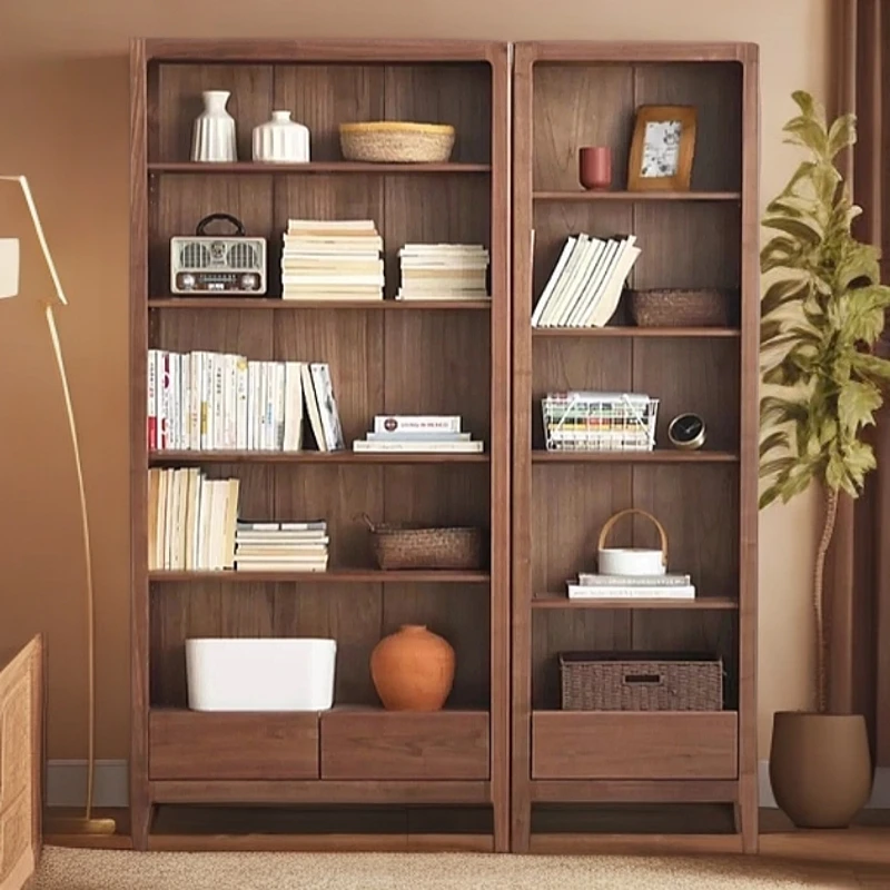 北美黑胡桃木书架客厅落地大容量收纳简约现代书柜墨韵轩书柜开放