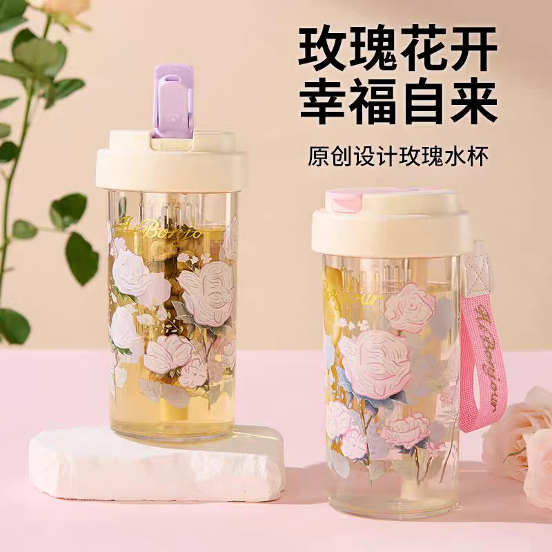 大人水杯2025新款高颜值女生运动便携茶水分离塑料吸管杯子办公室