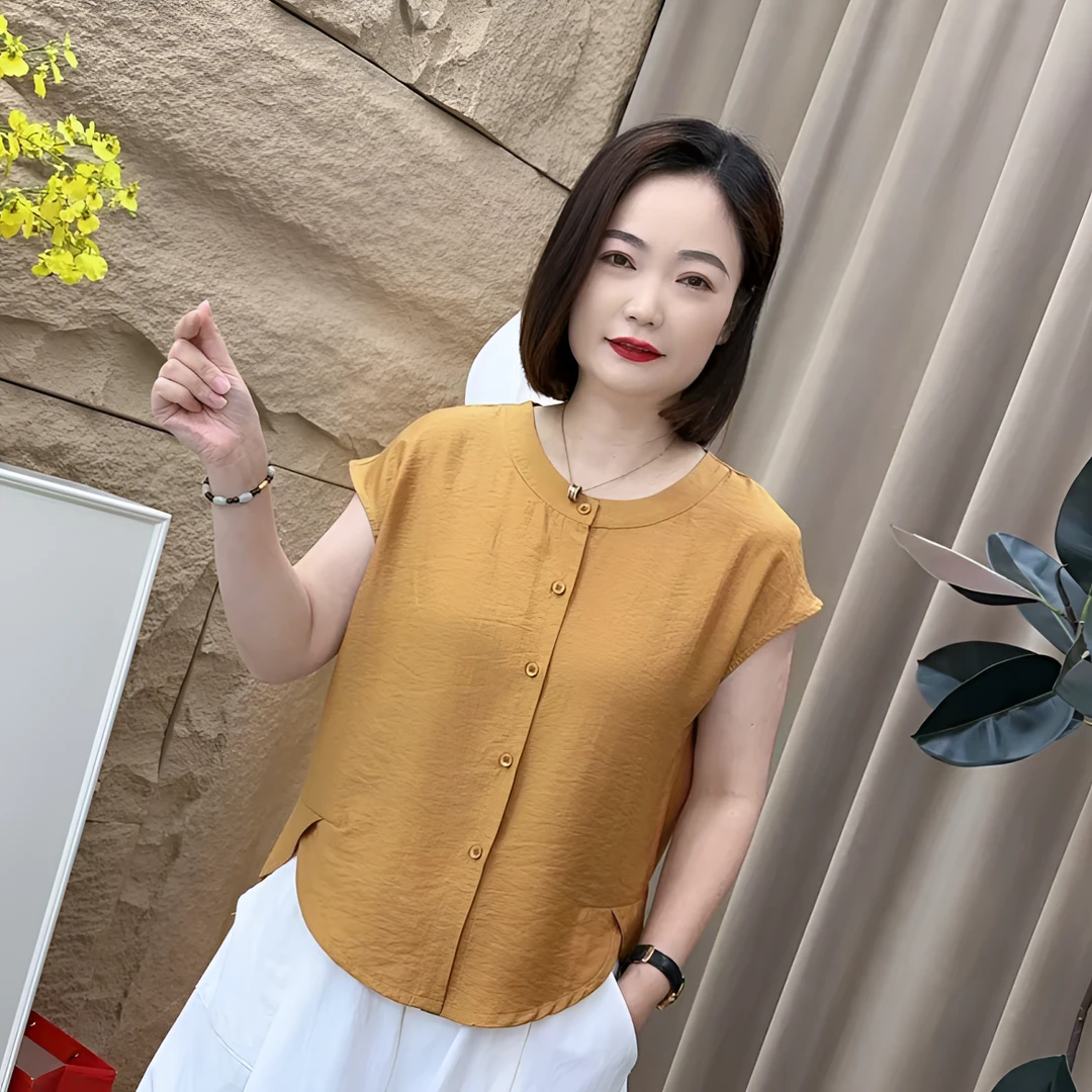 女士夏季新款时尚百搭减龄宽松显瘦衬衫气质拼接短袖T恤上衣