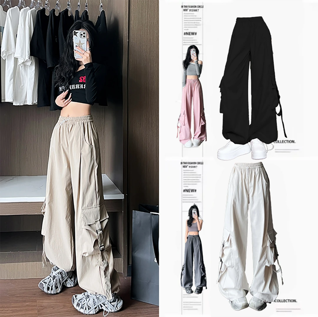 辣妹必备 春夏高腰直筒裤休闲裤垂感运动裤夏季韩版宽松工装裤