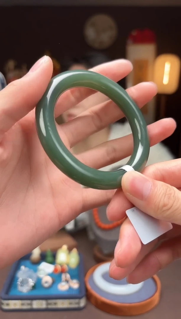 【闪购商品】和田玉AB18【沙枣青手镯57mm】未镶嵌-