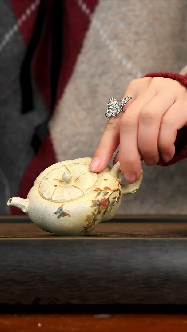 【闪购商品】紫砂茶壶白玉段泥柴烧金枝玉叶