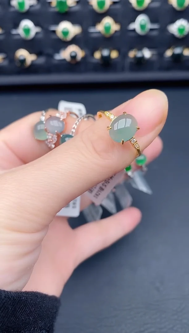 银S925镶嵌戒指翡翠天然a货翡翠4