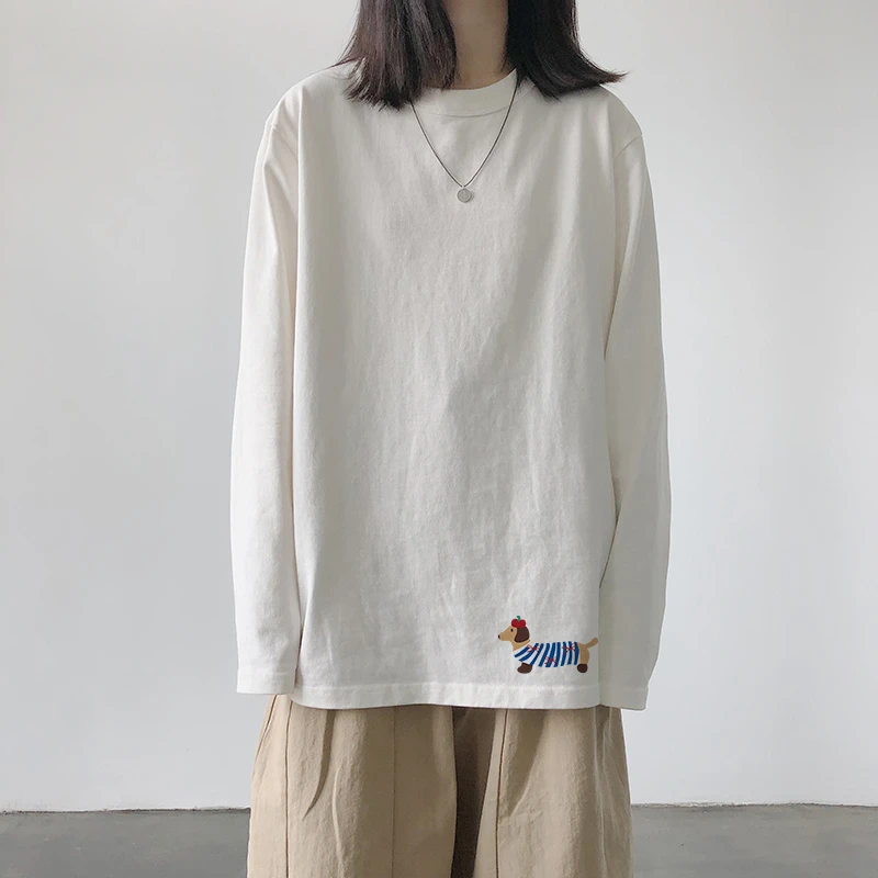 秋季纯棉长袖打底T恤女春秋宽松ins韩版圆领白色内搭打底衫上衣服