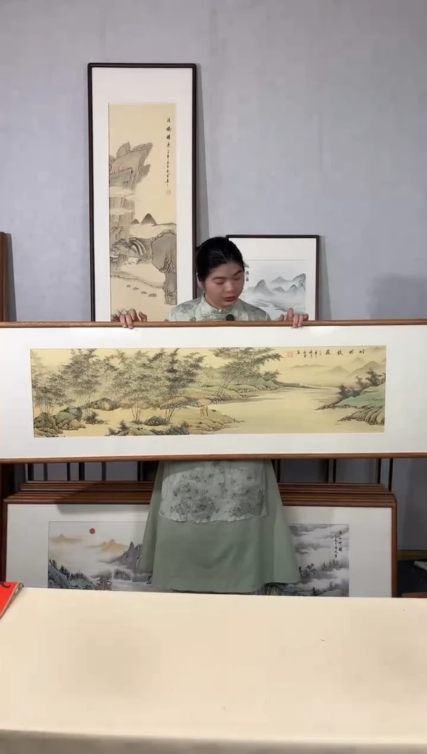 国画手绘*竹林杖履*52*172cm带框发货