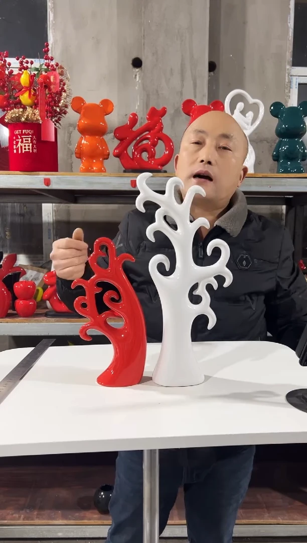 【闪购商品】摆件陶瓷摆件红白爱情树一对