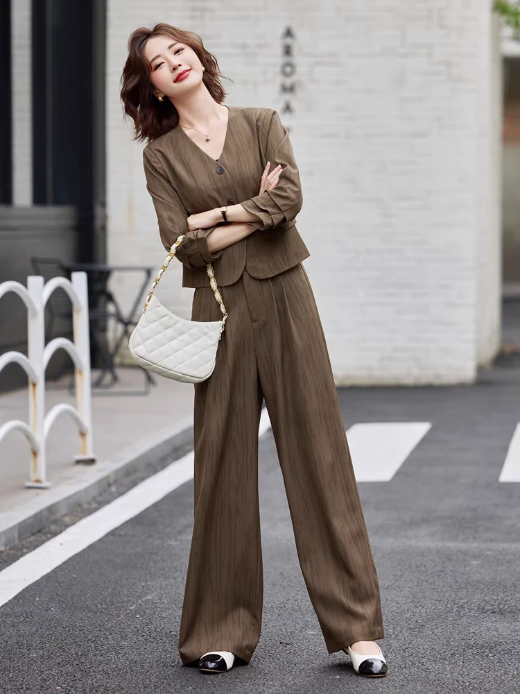 A1393轻职风休闲风时尚套装气质秋季女装长裤阔腿裤收腰减龄气质
