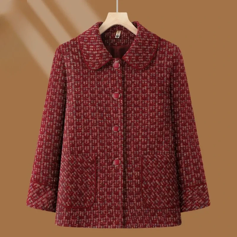 奶奶春秋外套中老年人秋冬装女款妈妈装上衣服老人宽松大码毛呢子