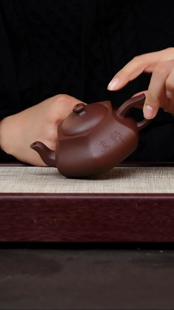 茶杯紫砂紫泥闲者六方