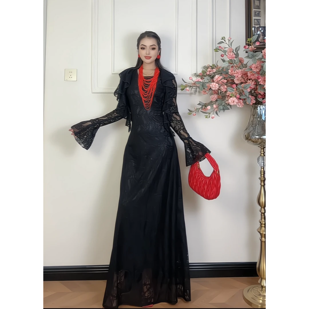 领连衣裙优雅镂空拼接春季女装长裙高中式旗袍碎花气质