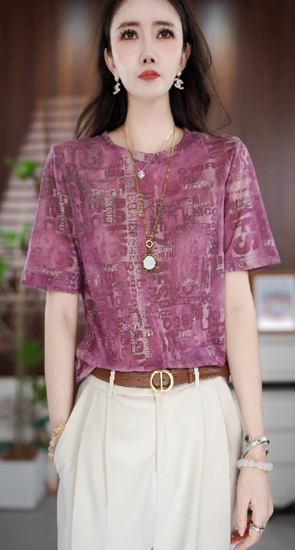 Y186新款时尚百搭气质宽松减龄短袖上衣-悠悠