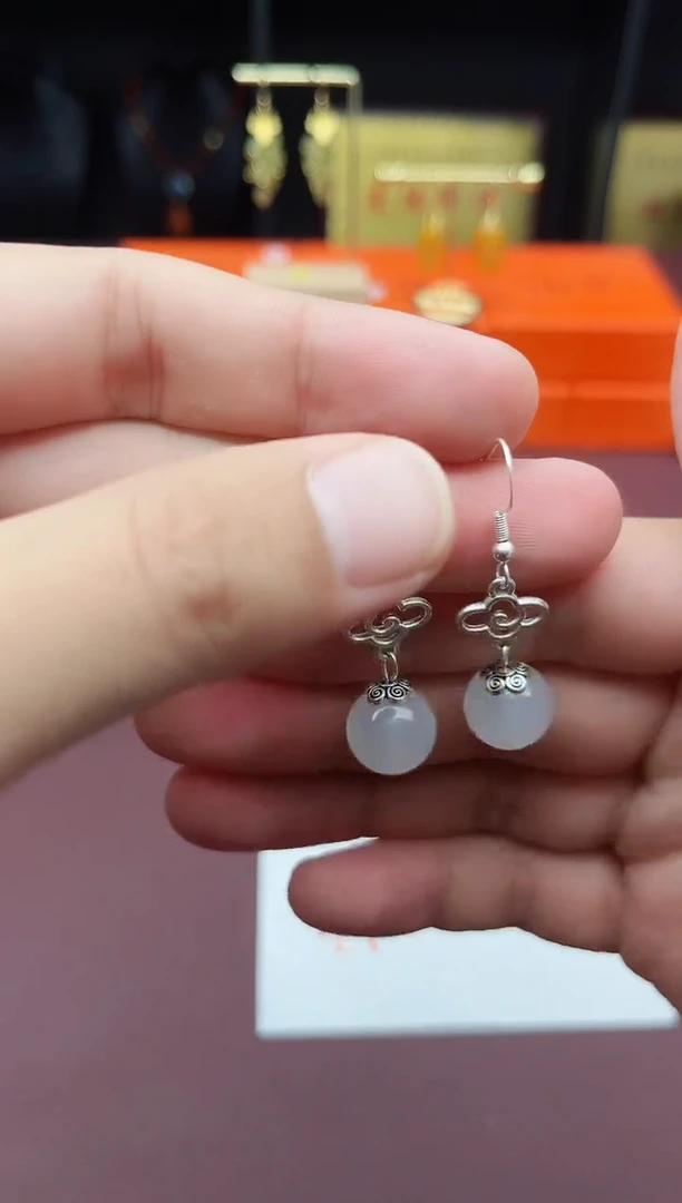 玛瑙/玉髓耳饰银S925镶嵌101000