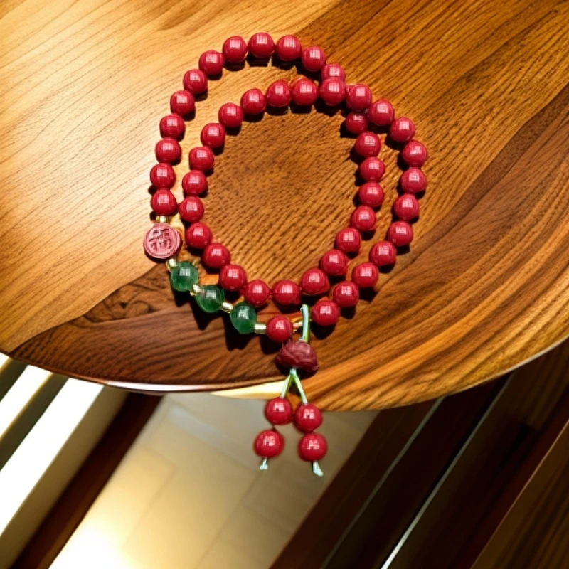 含辰砂工艺品朱砂6mm两圈福珠莲花叮当绿珠手串