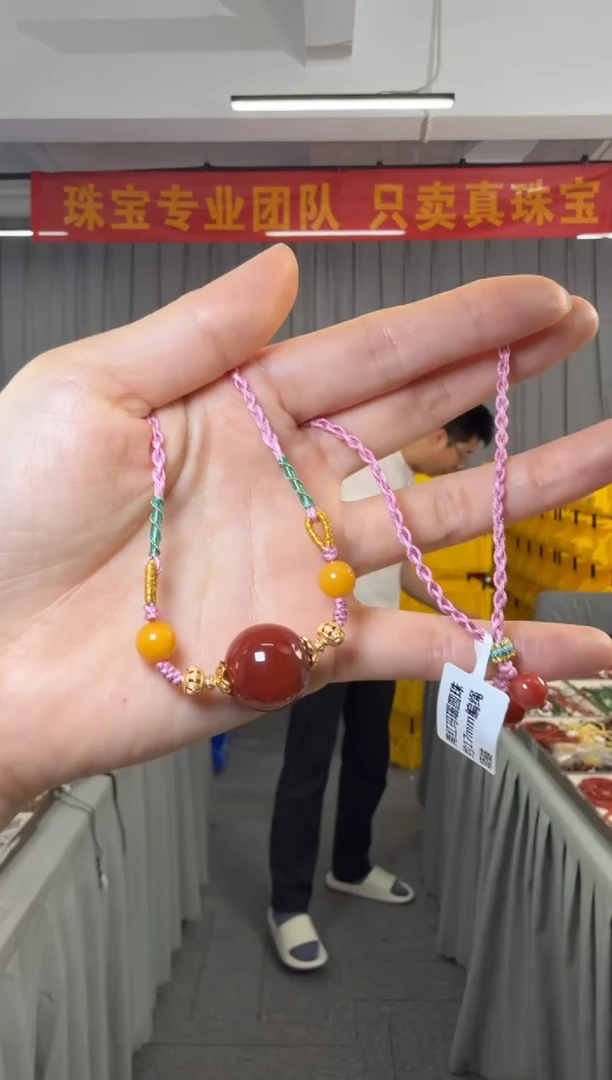 项链银S925镶嵌南红玛瑙南红玛瑙圆珠约17mm+编绳项链