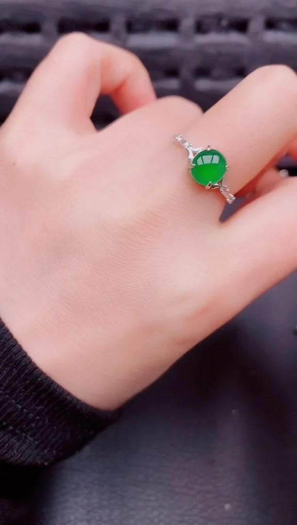【闪购商品】翡翠戒指银S925镶嵌天然a货翡翠1019